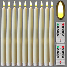 Load image into Gallery viewer, 10 Pack 11 inch Ivory Flameless Taper Candles with 2 Remote Controls