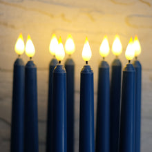 Load image into Gallery viewer, 10 Pack Dark Blue Wax Covered 11 inch Flameless Taper Candles with 2 Remote Controls