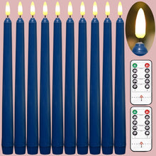 Load image into Gallery viewer, 10 Pack 11 inch Dark Blue Flameless Taper Candles with 2 Remote Controls