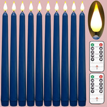 Load image into Gallery viewer, 10 Pack Dark Blue Wax Covered 11 inch Flameless Taper Candles with 2 Remote Controls
