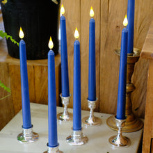 Load image into Gallery viewer, 10 Pack Dark Blue Wax Covered 11 inch Flameless Taper Candles with 2 Remote Controls