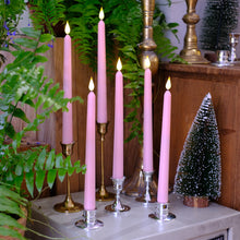Load image into Gallery viewer, 10 Pack 11 inch Pink Flameless WAX Coverd Taper Battery Candles with 2 Remote
