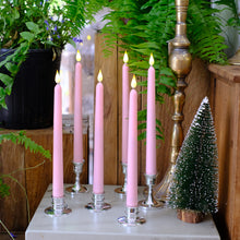 Load image into Gallery viewer, 10 Pack 11 inch Pink Flameless WAX Coverd Taper Battery Candles with 2 Remote