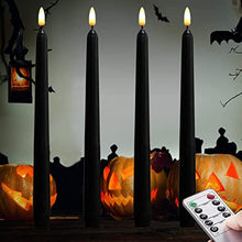 Load image into Gallery viewer, 11 inch Black Wax Flameless Taper Candles with Remote and Timer Diameter 0.9", Set of 4