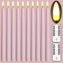 Load image into Gallery viewer, 10 Pack Pink Flameless WAX Coverd 11&#39;&#39; Taper Candles with 2 Remote
