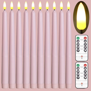 10 Pack Pink Flameless WAX Coverd 11'' Taper Candles with 2 Remote