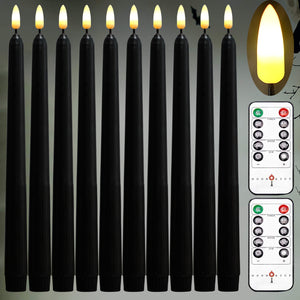 10 Pack 11 inch Black Flameless Taper Candles with 2 Remote Controls