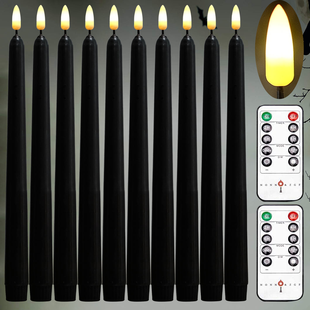 10 Pack 11 inch Black Flameless Taper Candles with 2 Remote Controls