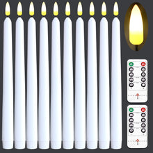 Load image into Gallery viewer, 10 White Flameless 11&#39;&#39; Wax Coverd Taper Candles with 2 Remote Controls
