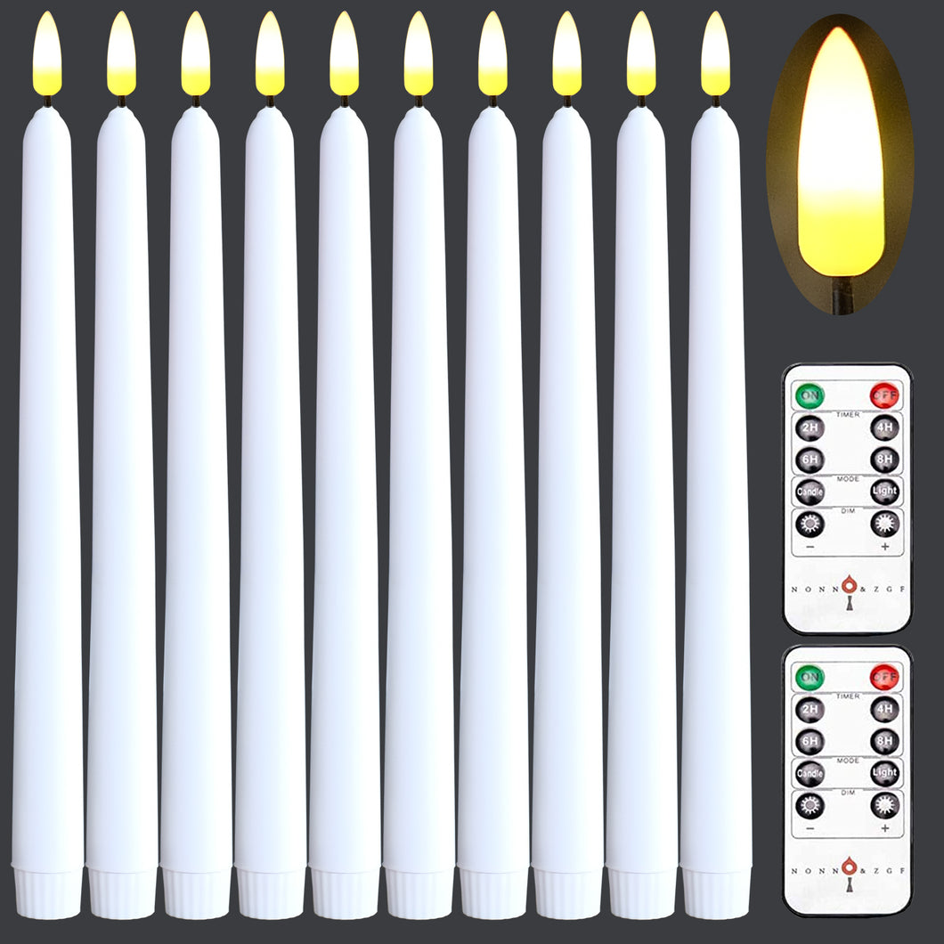 10 White Flameless 11'' Wax Coverd Taper Candles with 2 Remote Controls