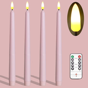 11 inch pink Wax Flameless Taper Candles with Remote and Timer Diameter 0.9", Set of 4