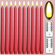 Load image into Gallery viewer, 10 Red Flameless 11&#39;&#39; Wax Coverd Taper Candles with 2 Remote
