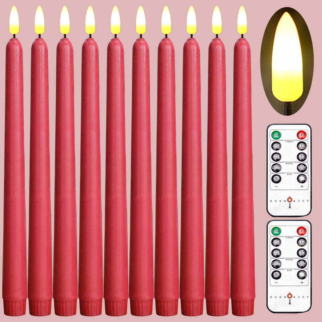 10 Red Flameless 11'' Wax Coverd Taper Candles with 2 Remote