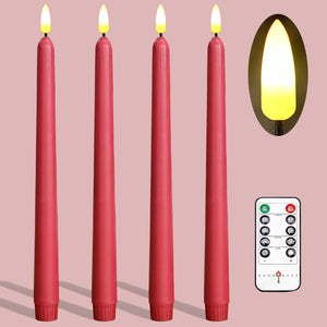 11 inch red Wax Flameless Taper Candles with Remote and Timer Diameter 0.9", Set of 4