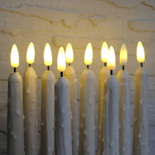 Load image into Gallery viewer, 10 Pack 11 inch Ivory Dripping Wax Flameless Taper Candles with 2 Remote Controls
