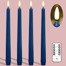 Load image into Gallery viewer, 11 inch Dark Blue Wax Flameless Taper Candles with Remote and Timer Diameter 0.9&quot;, Set of 4
