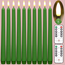 Load image into Gallery viewer, 10 Pack 11 inch Green Flameless Taper Candles with 2 Remote Controls
