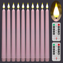 Load image into Gallery viewer, 10 Pack 11 inch Pink Flameless WAX Coverd Taper Battery Candles with 2 Remote
