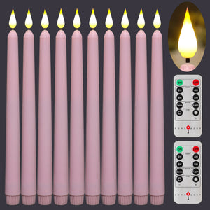 10 Pack 11 inch Pink Flameless WAX Coverd Taper Battery Candles with 2 Remote