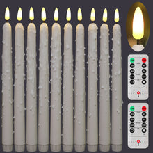 Load image into Gallery viewer, 10 Pack 11 inch Ivory Dripping Wax Flameless Taper Candles with 2 Remote Controls
