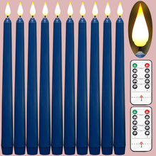 Load image into Gallery viewer, 10 Pack Dark Blue Wax Covered 11 inch Flameless Taper Candles with 2 Remote Controls
