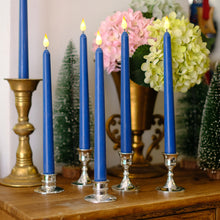 Load image into Gallery viewer, 10 Pack Dark Blue Wax Covered 11 inch Flameless Taper Candles with 2 Remote Controls
