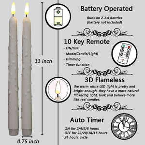 10 Pack 11 inch Ivory Dripping Wax Flameless Taper Candles with 2 Remote Controls